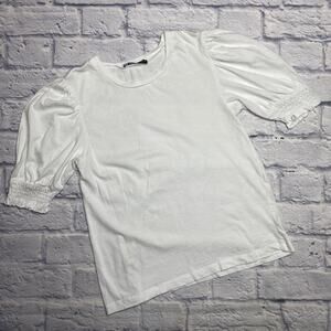 Zara Ruffle Sleeve Solid Tee in White